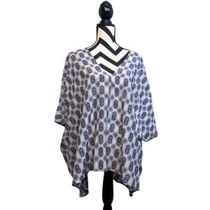 Velvet by Graham & Spencer Sz L Batik Tie-Dye Print Boho Kaftan Tunic Top